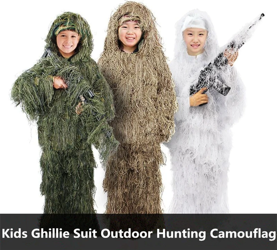 

Kids Ghillie Suit Outdoor Hunting Camouflage Jungle Hidden Clothes Child CS Training Suit Sniper Birdwatch Airsoft Clothes Set