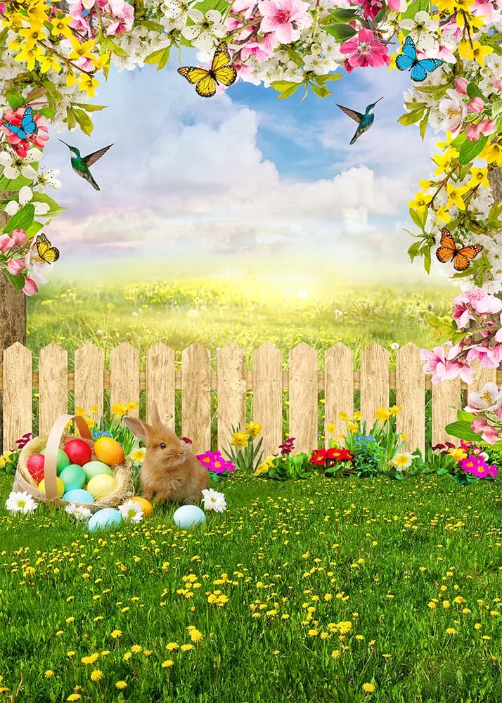 Mocsicka Frühling Ostern Fotografie Hintergrund Zaun Hase Ei Dekoration Studio Requisiten Kind Porträt Foto Hintergrund Banner