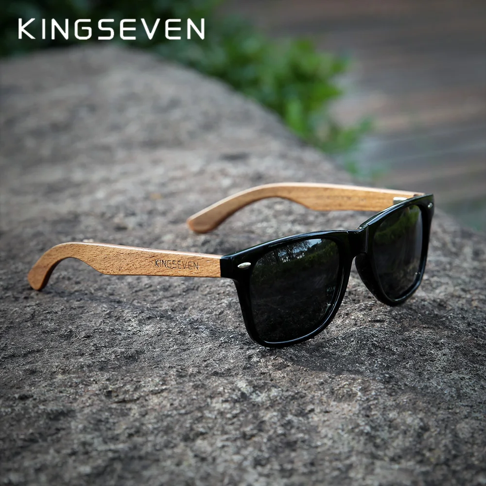 

KINGSEVEN New Black Walnut Sunglasses Wood Polarized Sunglasses Men's Glasses Handmade UV400 Protection Eyewear Retro Wooden Box