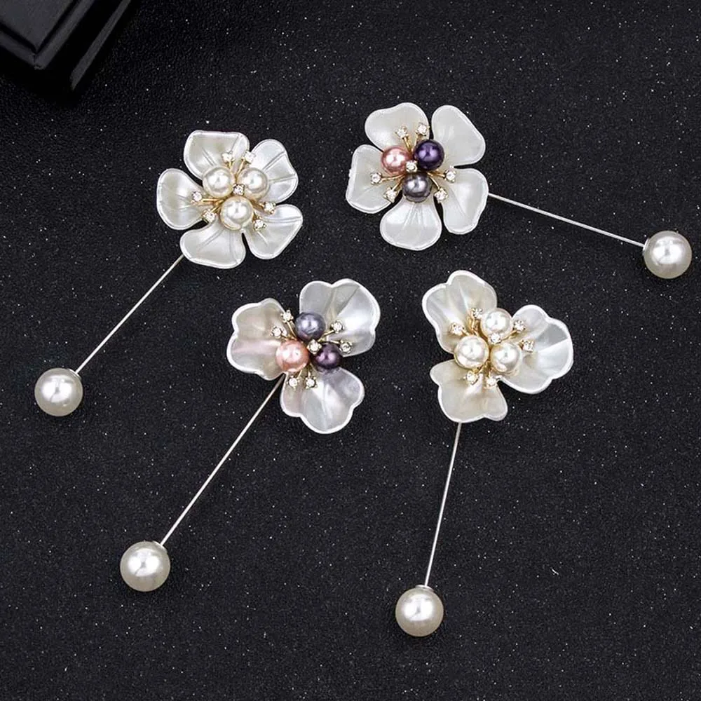 Fashion New Camellia Flower Sweater Brooch Corsage Long Needle Pin For Women Coat Shawl Shirt Collar Accessories