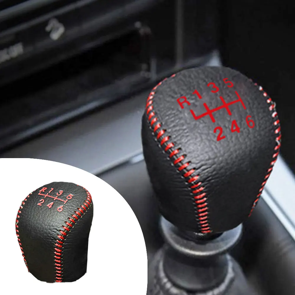 Non-slip Leather Gear Shift Knob Cover MT for Sentra 12-18 Tiida 11-16 X-TRAIL 08-13 6 Speed Manual Shift Lever Red & Black