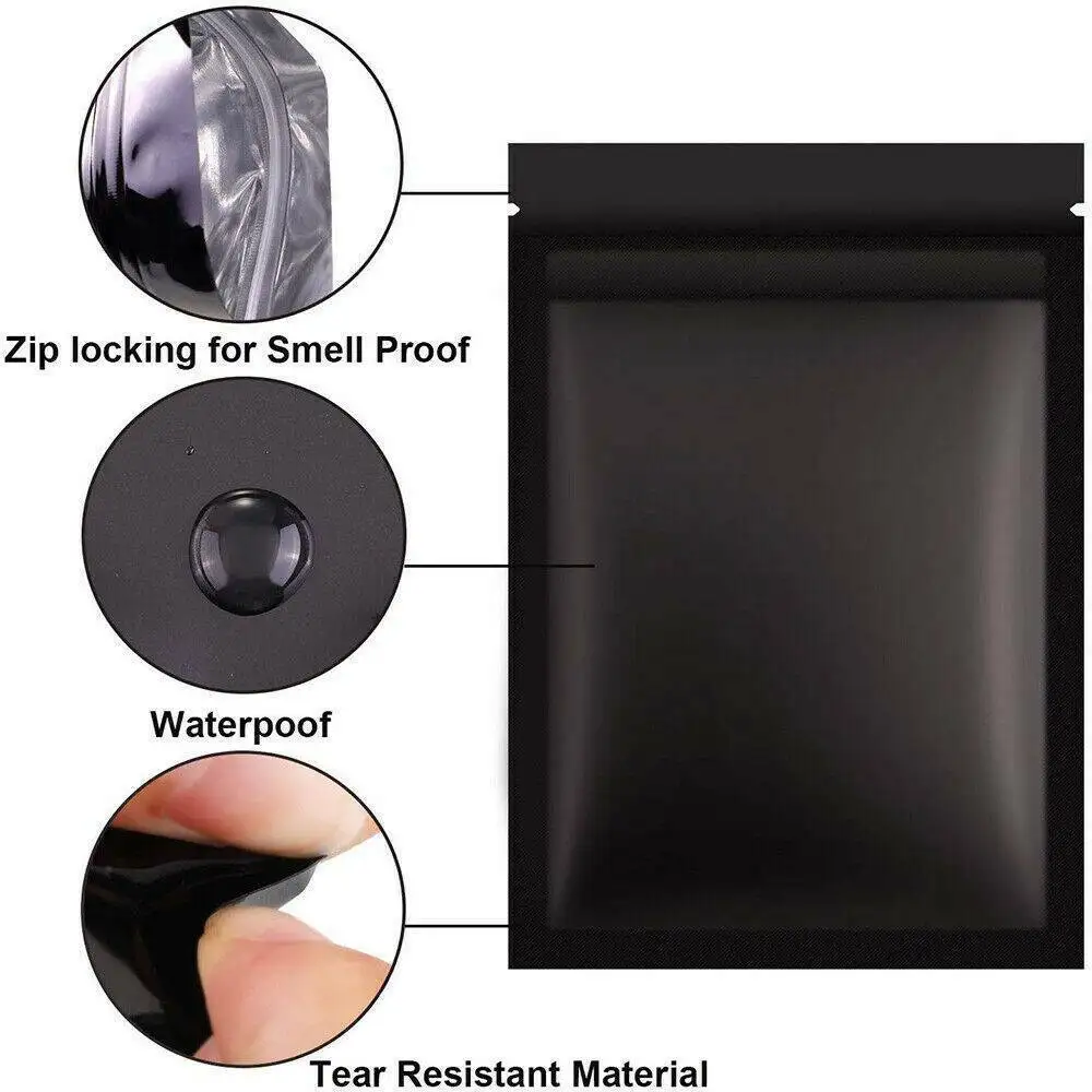 100pcs Heat Seal Zip Lock Package Bags Aluminum Foil Mylar Tear Notch Matte Black Stand Up Storage Bag Wholesale