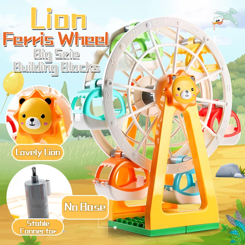 

Big Size Building Blocks Bricks Lion Ferris Wheel Windmill Amusement Park Model Figure Lovely Toys Baby Gift Compatible Color