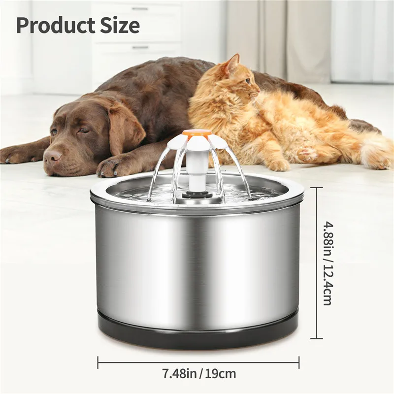 2.5L Automatic Cat Water Fountain Dog Water Dispenser Stainless Steel USB Drinker Pet Drinking Feeder Bowl