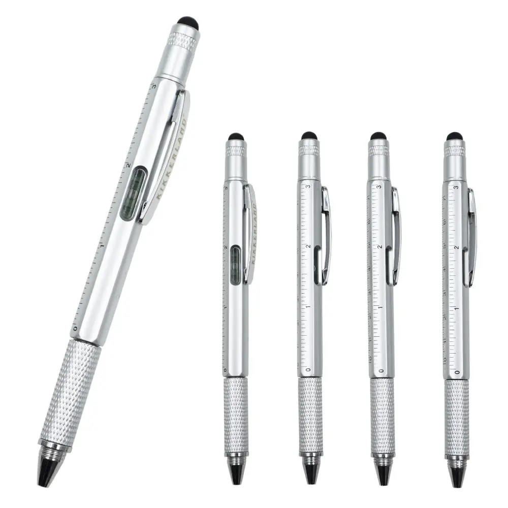 20pcs/lot 6 in 1 Tool Ballpoint Pen Screwdriver Ruler Spirit Level Multi-function Aluminum Touch Screen Stylus Pen