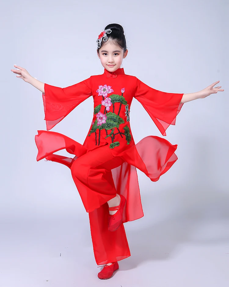 Kinderen hanfu klassieke dans yangko dans guzheng kostuum fan Chinese stijl kinderen nationale dans kostuum