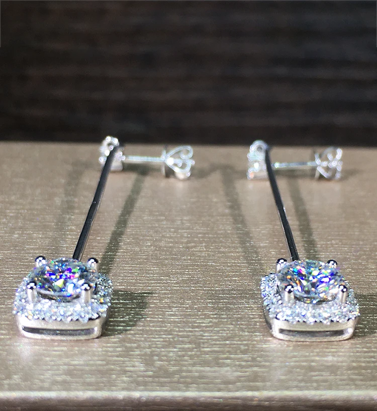 Custom Solid 14K White Gold Drop Stud Earrings Women 1 2 3 Carat Round Square Moissanite Diamond Wedding Anniversary Engagement