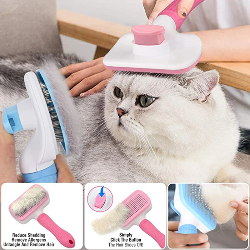 Pet Grooming Comb Dog Hair Removal Stainless Steel Automatic Hair Fading Kitten Comb Puppy Grooming Massage Brush Dog Supplies