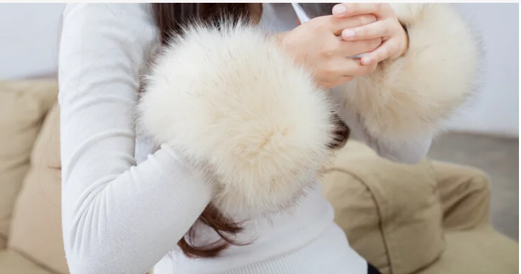 Zimowy damski futerkowy rękaw Faux Fox wełna ciepłe rękawy miska