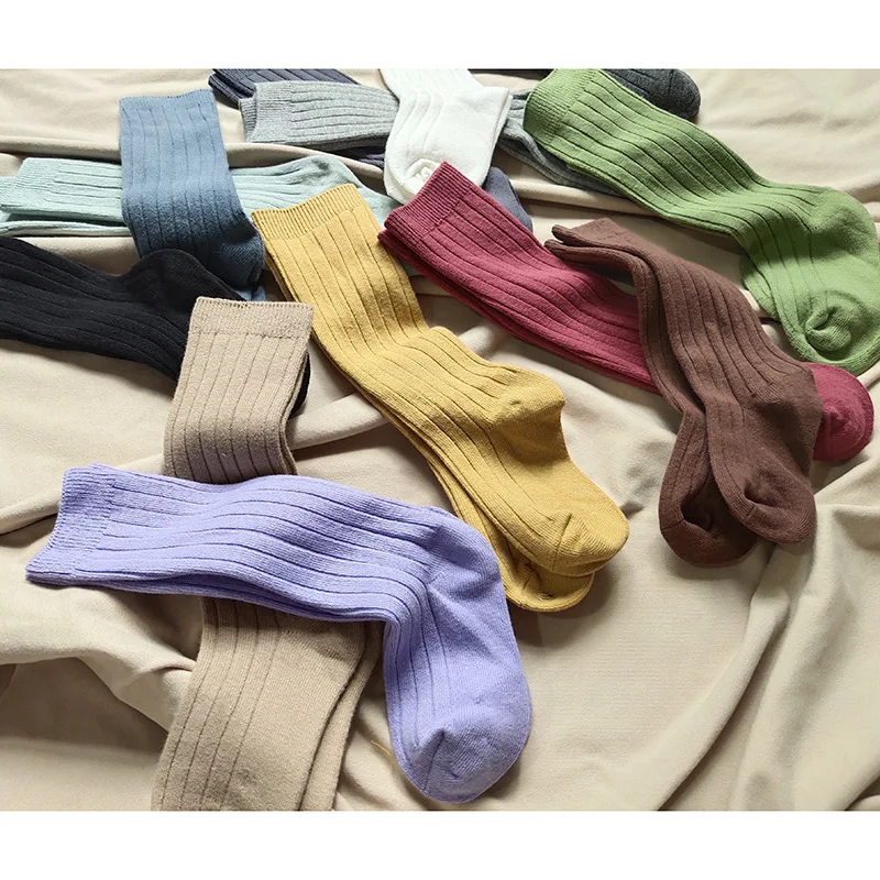 Chaussettes Hautes en Coton Respirant à Rayures pour Bébé Garçon et Fille, Uniforme SвDoux, 18 Couleurs Unies, Nouvelle Collection