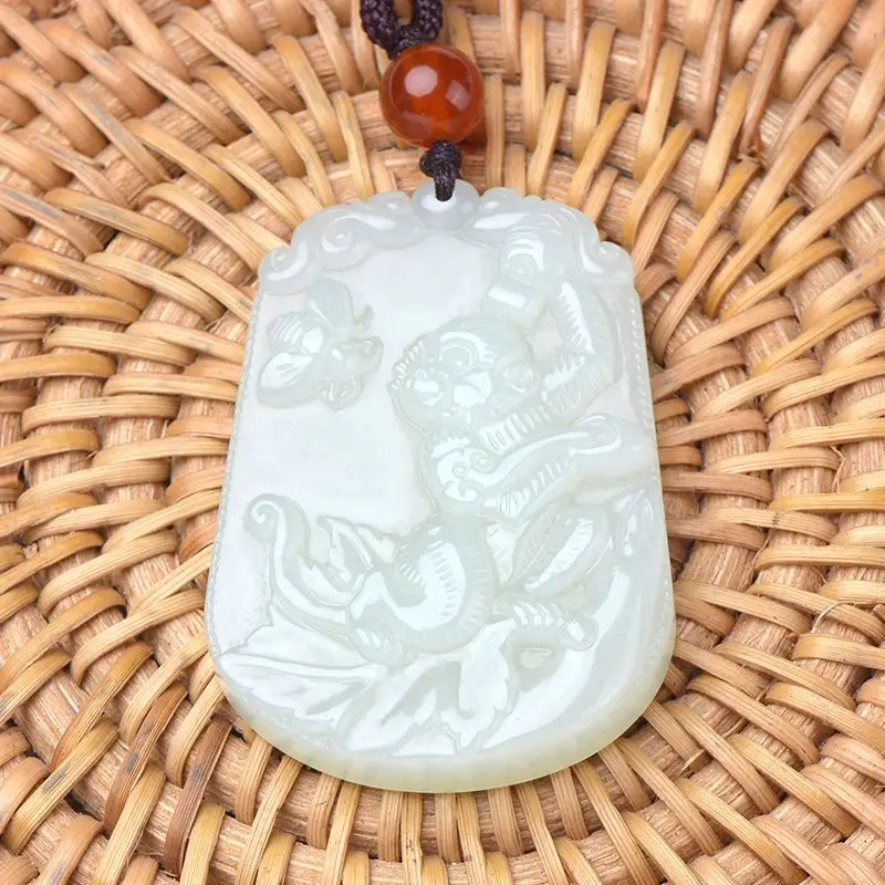 

Becautiful He Tian jade Pendant Carven Monkey Amulet jadite Talisman Chinese Zodiac Churinga