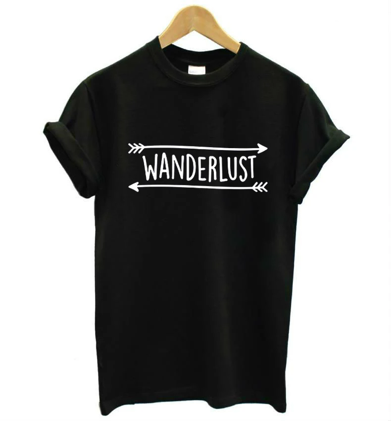 Femme Tumblr Summer T-shirt Wanderlust Letters Print Women Tshirt Casual  Hipster  T Shirt for Girl Top Tee Black Cute