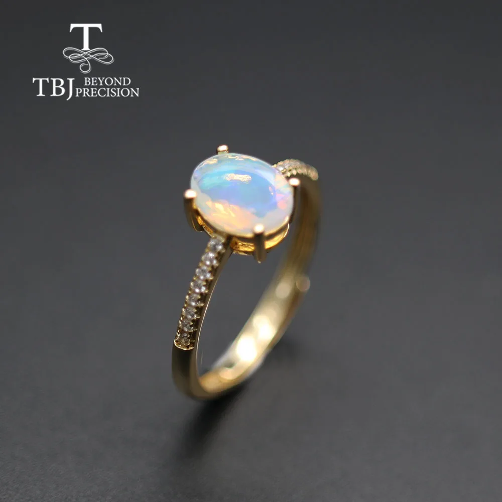 Simple  Opal women Ring Natural Ethiopia oval 6*8mm 1carat gemstone 925 Sterling silver  yellow gold fine jewelry tbj promotion