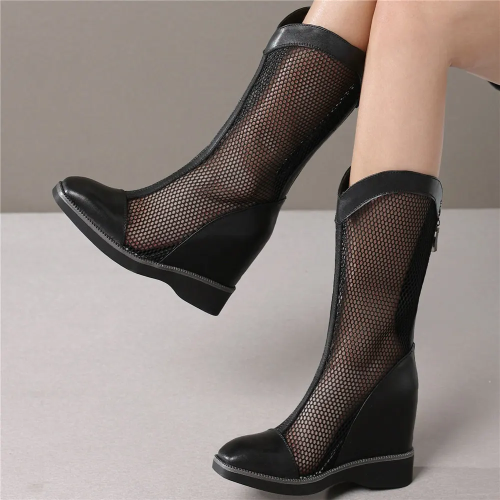 

Mid Calf Gladiator Sandals Women Genuine Leather Thigh High Boots Female High Heel Platform Pumps Shoes Hollow Fashion Sneakers