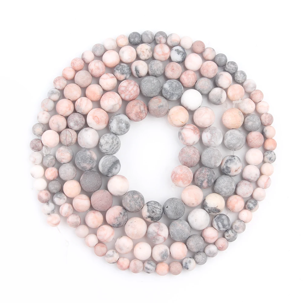 Natural Minerals Stone Matte Dull Polish Pink Zebra Jaspers Beads for Jewelry Making DIY Bracelet Necklace 4-12mm Spacer Beads