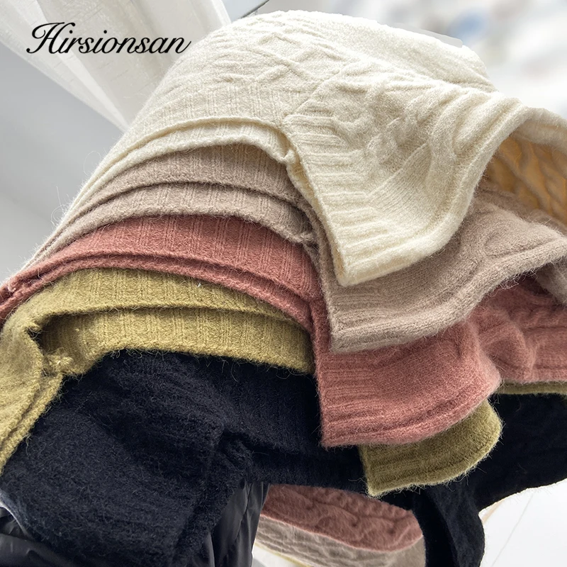 Hirsionsan Square Neck Short Sweater Women Elegant Chic Casual Knitted Pullovers Autumn Korean Soft Sexy Knitwear Female Jumper