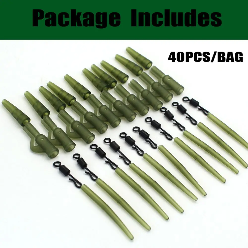 40PCS Carp Fishing Accessories Lead Clip Quick Change Swivel Tail Rubber Sleeves for Carp Fishing Tackle