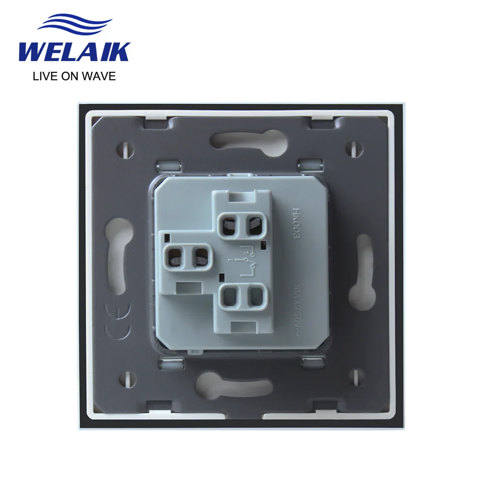 WELAIK EU 1Gang 1Way Push Button Switch of Wall Light Switch Black White Crystal Glass Panel AC 110-250V 1Gang 1Way A1711W