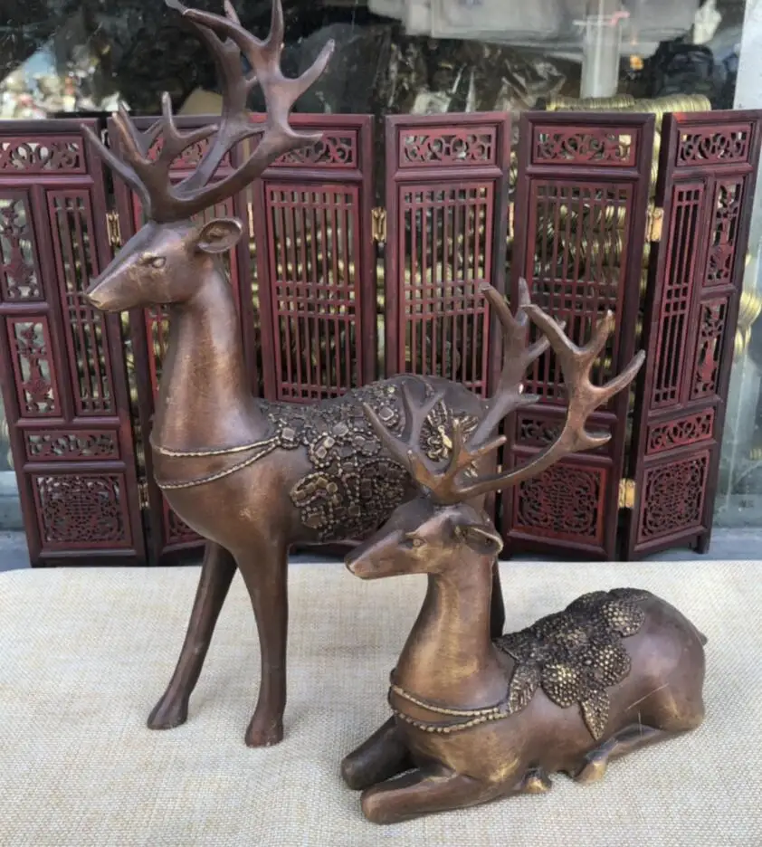 Archaize Seiko brass Sika deer Home Decor crafts statue A pair