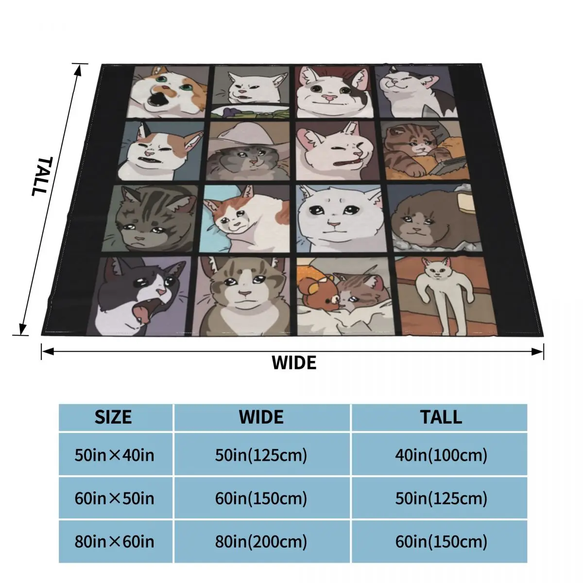 Meme Cat Blankets Flannel Spring/Autumn Cute Funny Multi-function Super Soft Throw Blankets for Bed Travel Bedspread