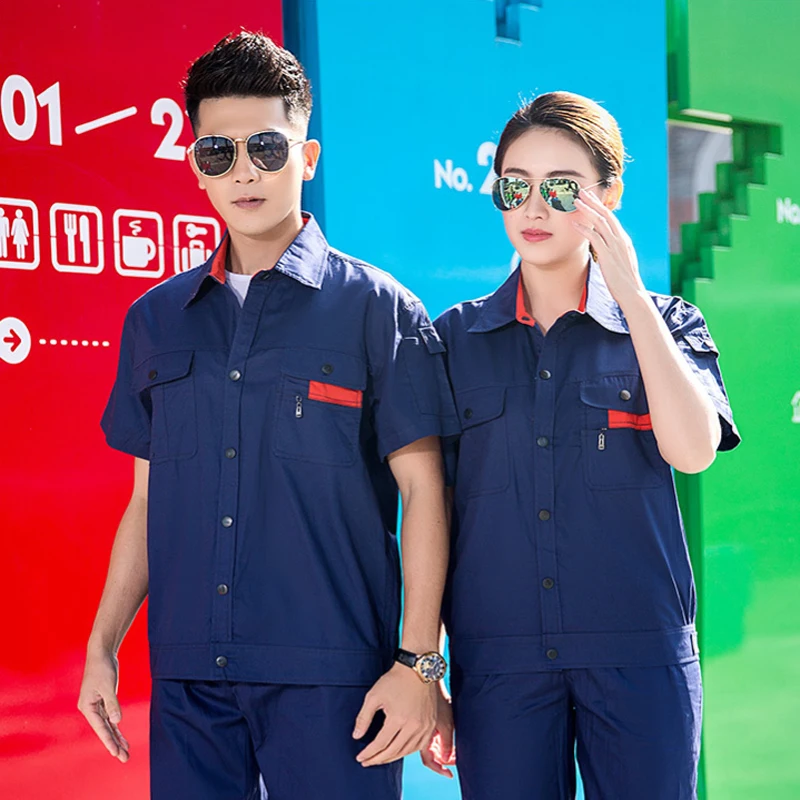 Verão fino algodão roupas de trabalho para homens mulheres de manga curta trabalhador macacão terno uniformes de proteção durável respirável oficina