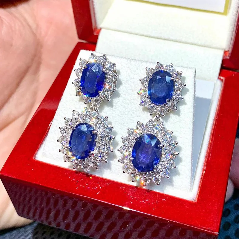 Huitan Luxury Blue Cubic Zirconia Dangle Earrings Women for Wedding Engagement Noble Accessories Elegant Lady\'s Jewelry Gift Hot