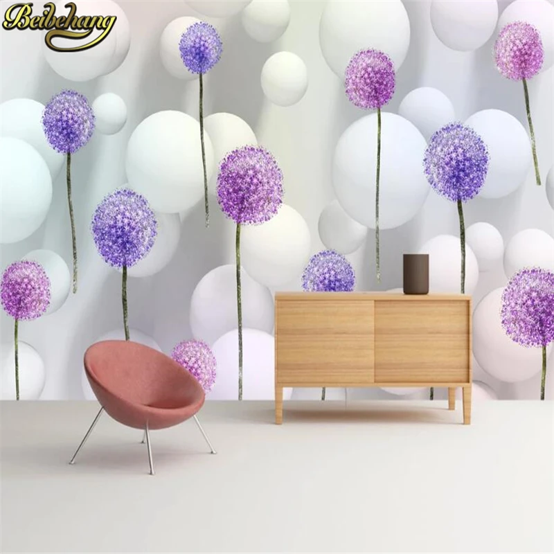 beibehang custom wallpapers Purple Dandelion Orb Mural Wallpaper Modern Photo Wall Mural Living Room Bedroom Home Decor Fresco