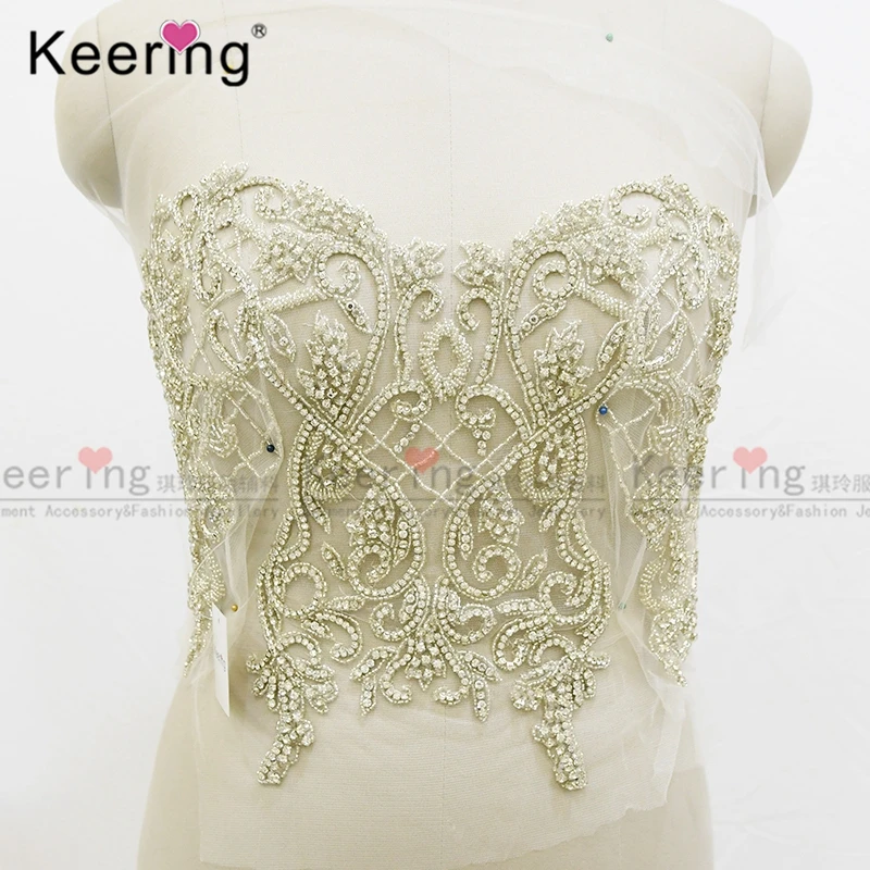 

Keering Handmade Rhinestone Bodice For Wedding Patch, Shiny Silver, WDP-043