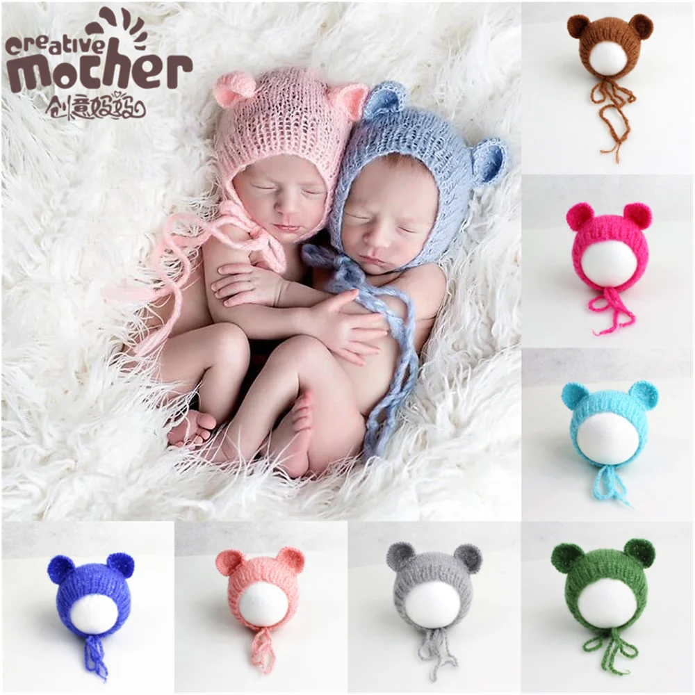 

Newborn Photo Props Soft Mohair Hat Baby Caps Hats Crochet Teddy Bear Beanie Hat Baby Photo Accessory Newborn Photography Props