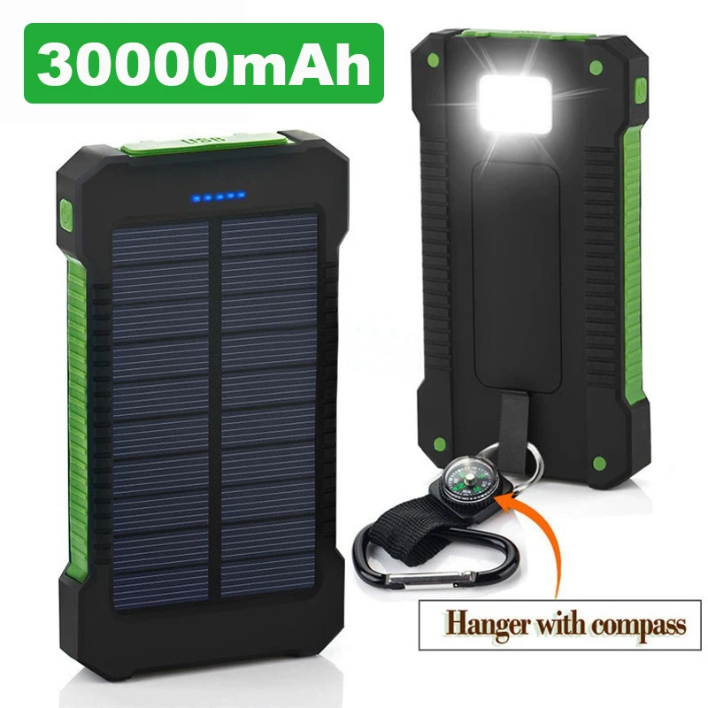 Solar Power Bank 30000mah External Battery 2 USB LED Powerbank Portable Mobile phone Solar Charger for Xiaomi iphone 8 X huawei