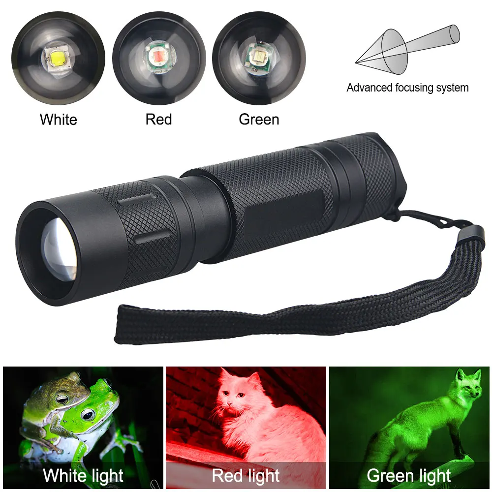 Mini Green/Red/White LED Flashlight XPE LED Torch 1 File Mode Lamp Tactical 18650 Lantern for Hunting Camping