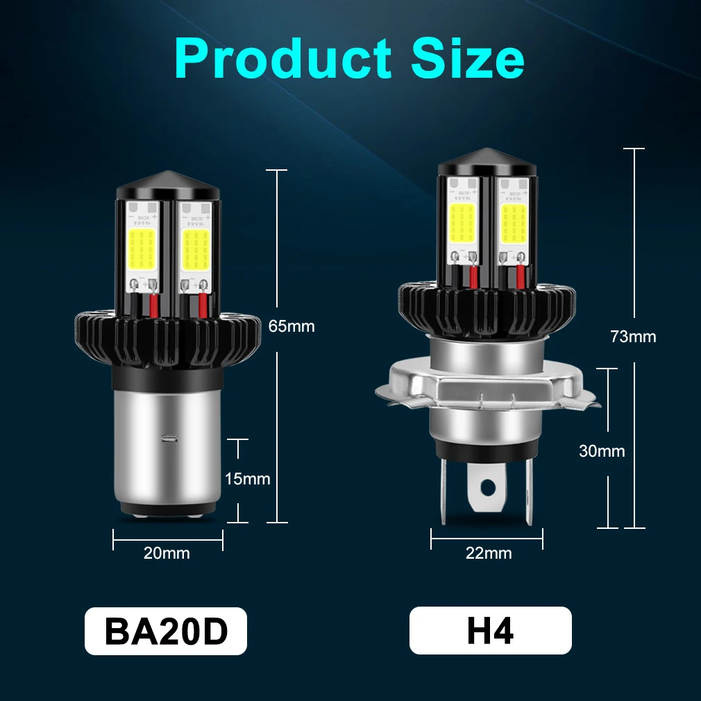 Motorcycle Headlight LED BA20D H6 H4 Bulbs Hi Lo beam Moto LED Motorbike Headlight Lamp 6000K White 12V 1200LM