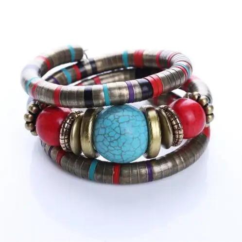 Women Elegant Faux Turquoise Boho Adjust Bangles Charm Chic Beads Bracelets For Decoration Fashion Jewelry