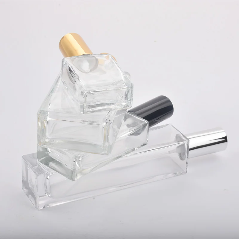 15ml 30ml 50ml Clear Mini Sample Refillable Perfume Spray Glass Atomizer Bottle With Black Golden Silver Lid