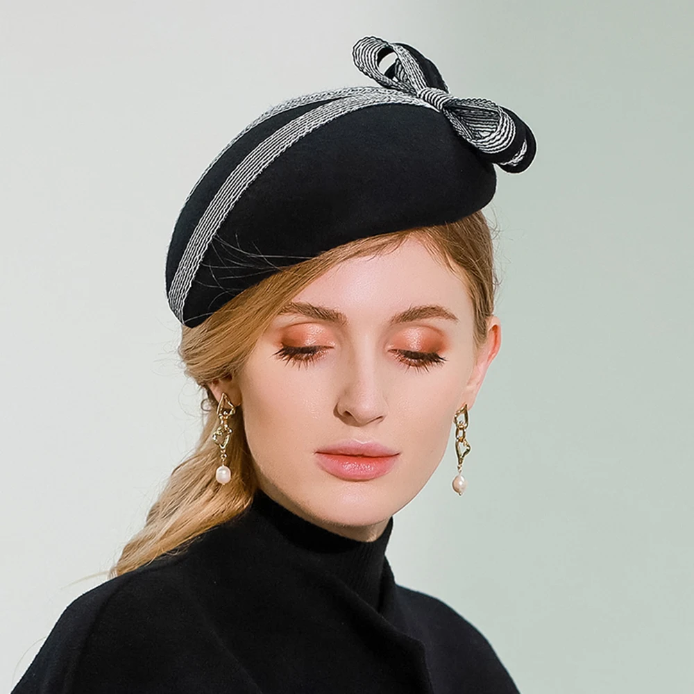 FS Fascinator Church Hats Women Elegant Black Wool Felt Pillbox Hat For Ladies Kentucky Derby Party Hats Fedora Bowknot 2023