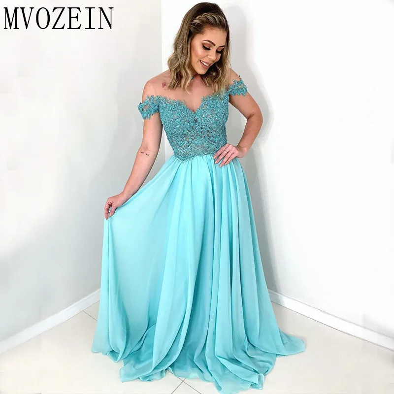 Mvozein Charming Evening Dresses Long Chiffon A-Line Boat Neckline Floor Length Party Gowns Evening Dress 2023 robe de soiree