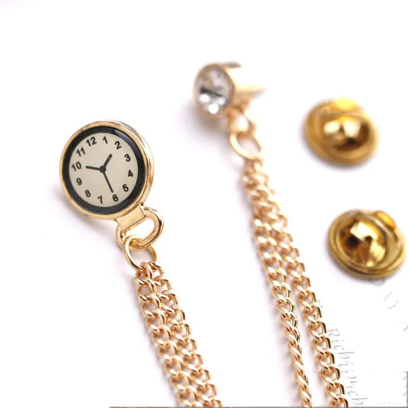 Original Korean Trend Clock-Shape Brooches Badge Metal Chain Medal Tide Male Collar Lapel Pin Men Jewelry Accessories Gifts