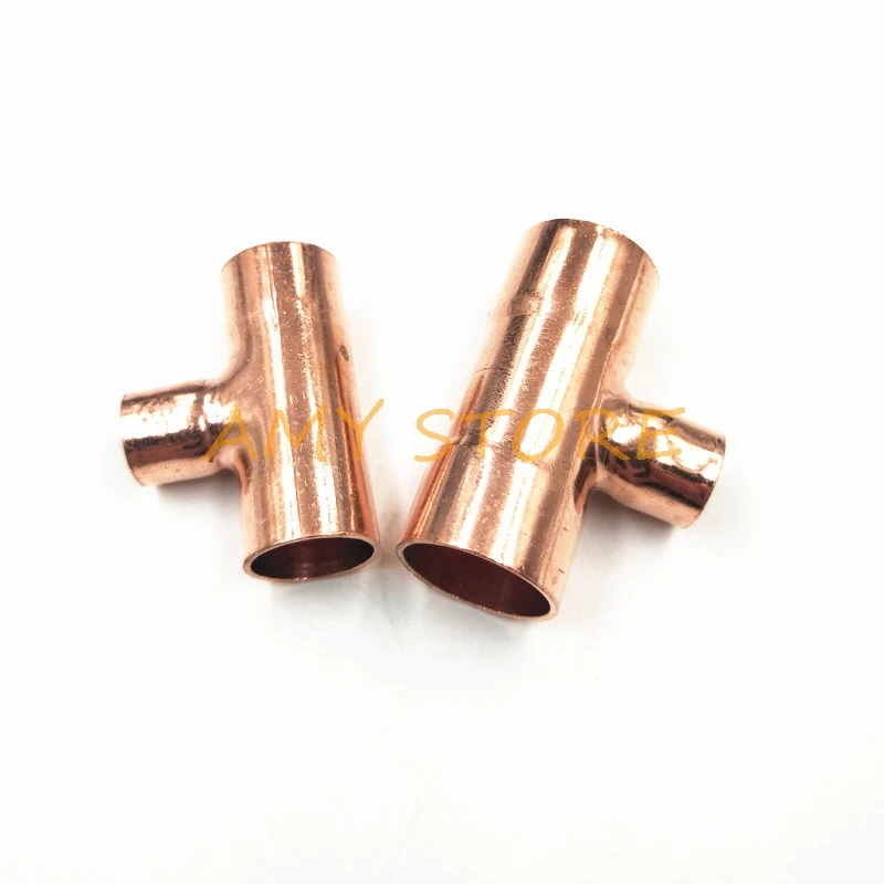 1Pc Air Conditioner 8 10 12.7 16 19 22 25.4-28.6mm ID 99.9% RedCopper End Feed Solding Tee 3 Way Reducer Plumbing FittingCoupler