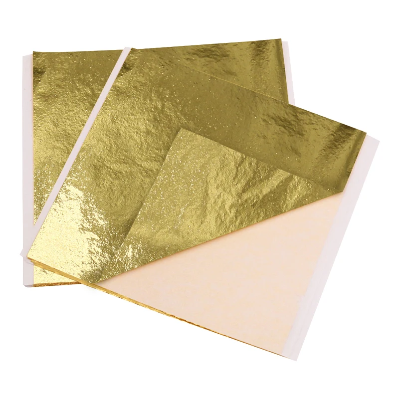 100pcs 14x14cm Art Craft Design Paper Imitation Gold Silver Leaf Leaves Sheets Foil Paper Gilding DIY Crafts Party Decorations