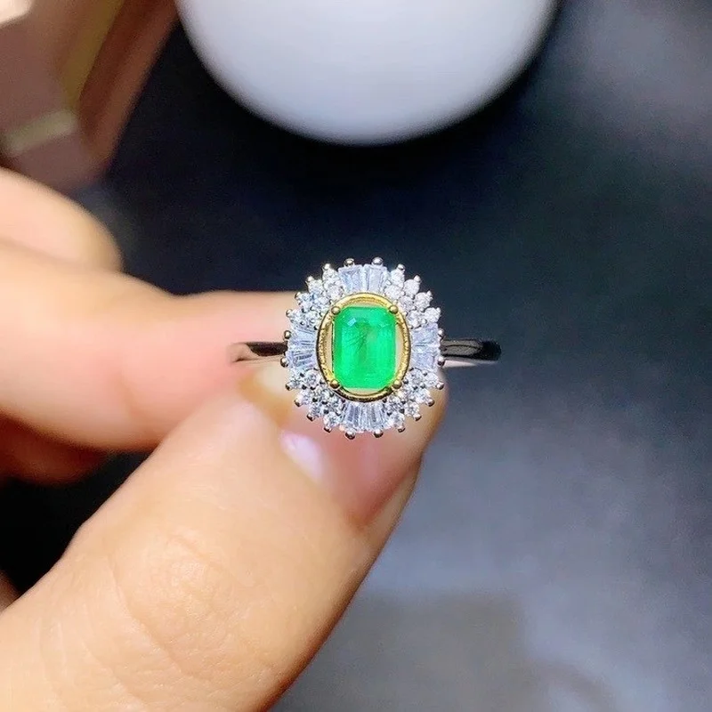 

Natural Emerald Ring Emerald Ring 4*5mm 925 Sterling Silver Ring Precious Stones