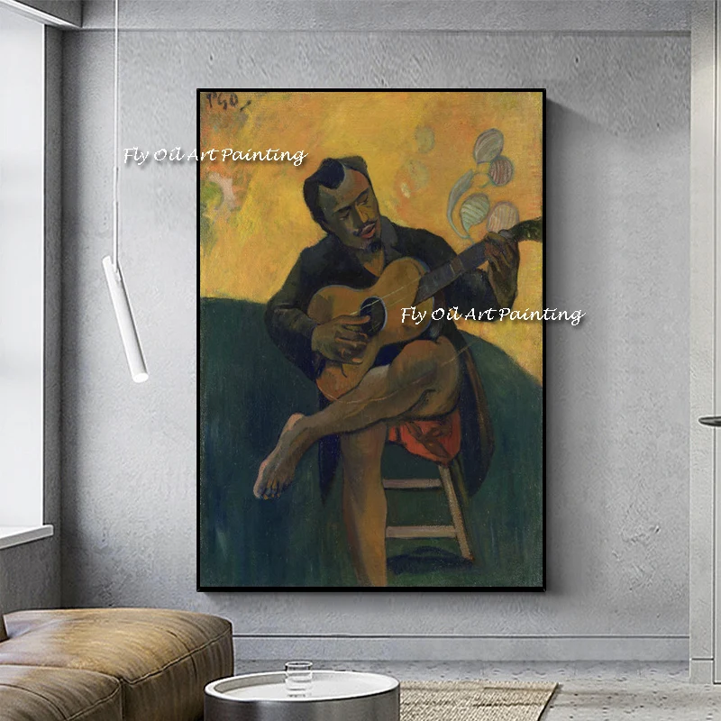 

Museum Exhibition Man Playing Guitar Handmade Paul Gauguin Modern Oil Painting Corridor Porch Wall Art Decors For Home Hotel