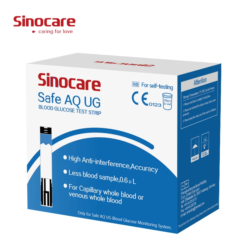 SINOCARE 50/100 strisce (solo per misuratore AQ UG sicuro) Strisce di glicemia o lancette per test di acido urico senza contatore