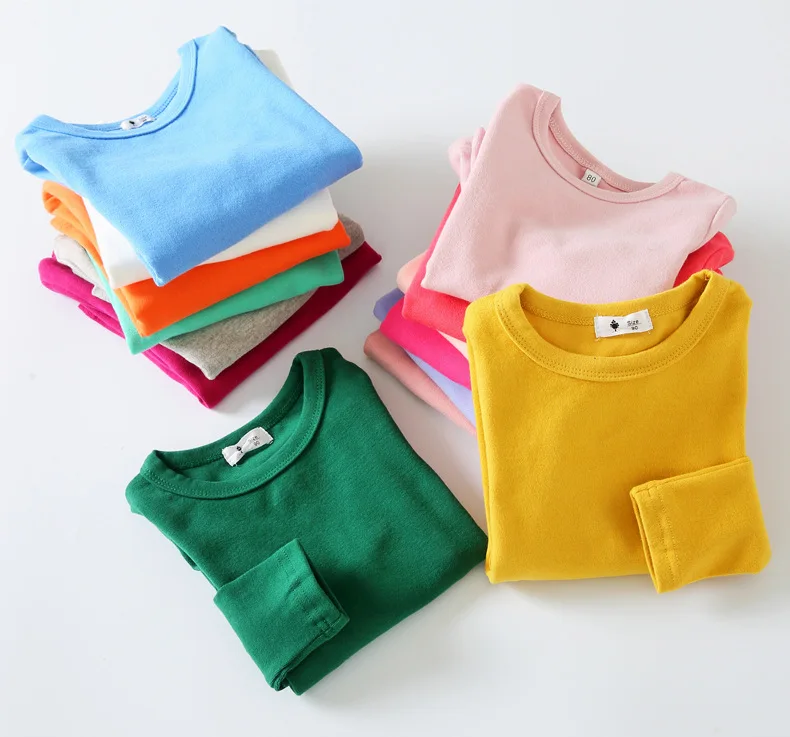 Basic Bottom Baby Autumn Spring T Shirt Solid Color Kids Children Casual Clothing Cotton T-shirt For Girls Tops