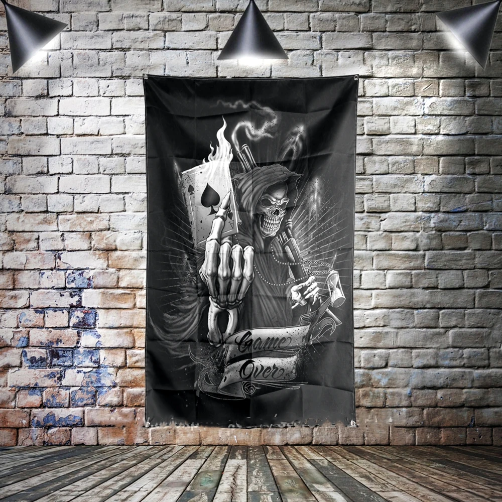 Skull Reaper Spade A Art Flag Banner Home Decoration Hanging flag 4 Gromments in Corners Wall Art Canvas Painting Tapestry Mural