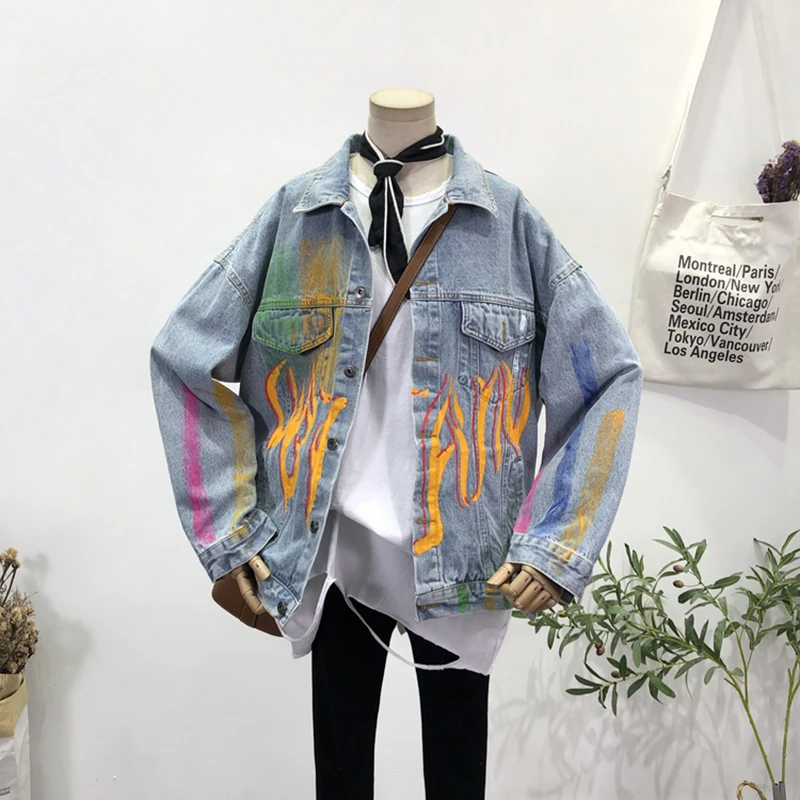 

New 2023 Womens Denim Jacket Coats Spring Autumn Jacket Hip Hop Printed Patchwork Jean Jacket Female Harajuku Bf Denim Jackets