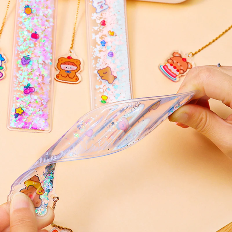 15cm Quicksand Bookmark Ruler Soft Cute School Supplies Pendant Scale Multifunction DIY Drawing Tools Planner Accessories