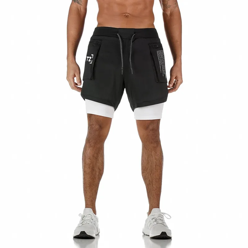 Summer Polyester Sports Casual Double Layer Shorts Men's Quick Dry Training Fitness Shorts Running Shorts Mens Athletic Shorts