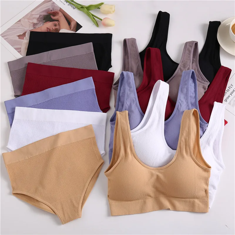 High Waist Panties Seamless S-XL Tops Women Wireless Underwear Soft Removeable Padded Bras Set Backless Bralette Lingerie