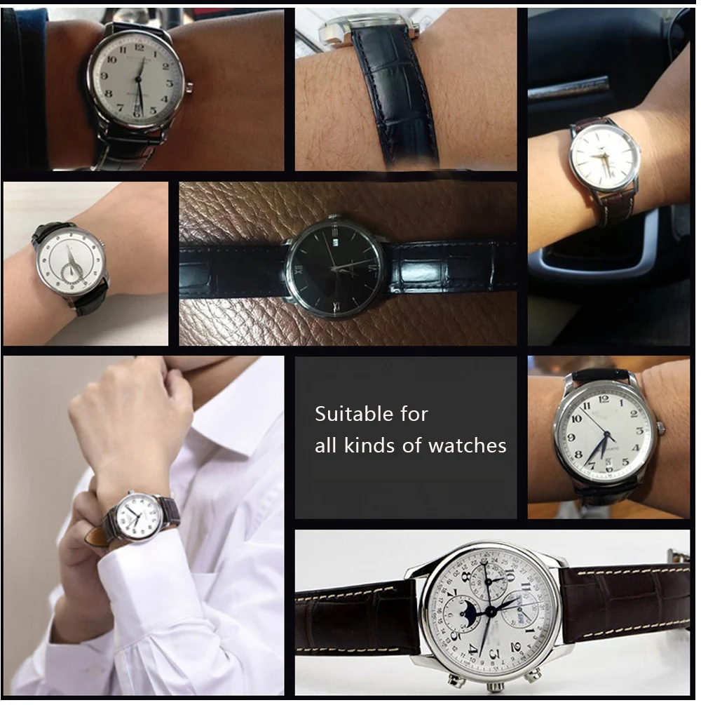 Herren-Uhrenarmband aus echtem Leder mit Dornschließe, 22–28 mm, Alligatorprägung, allgemeines Uhrenarmband für alle Uhren – Detail 8