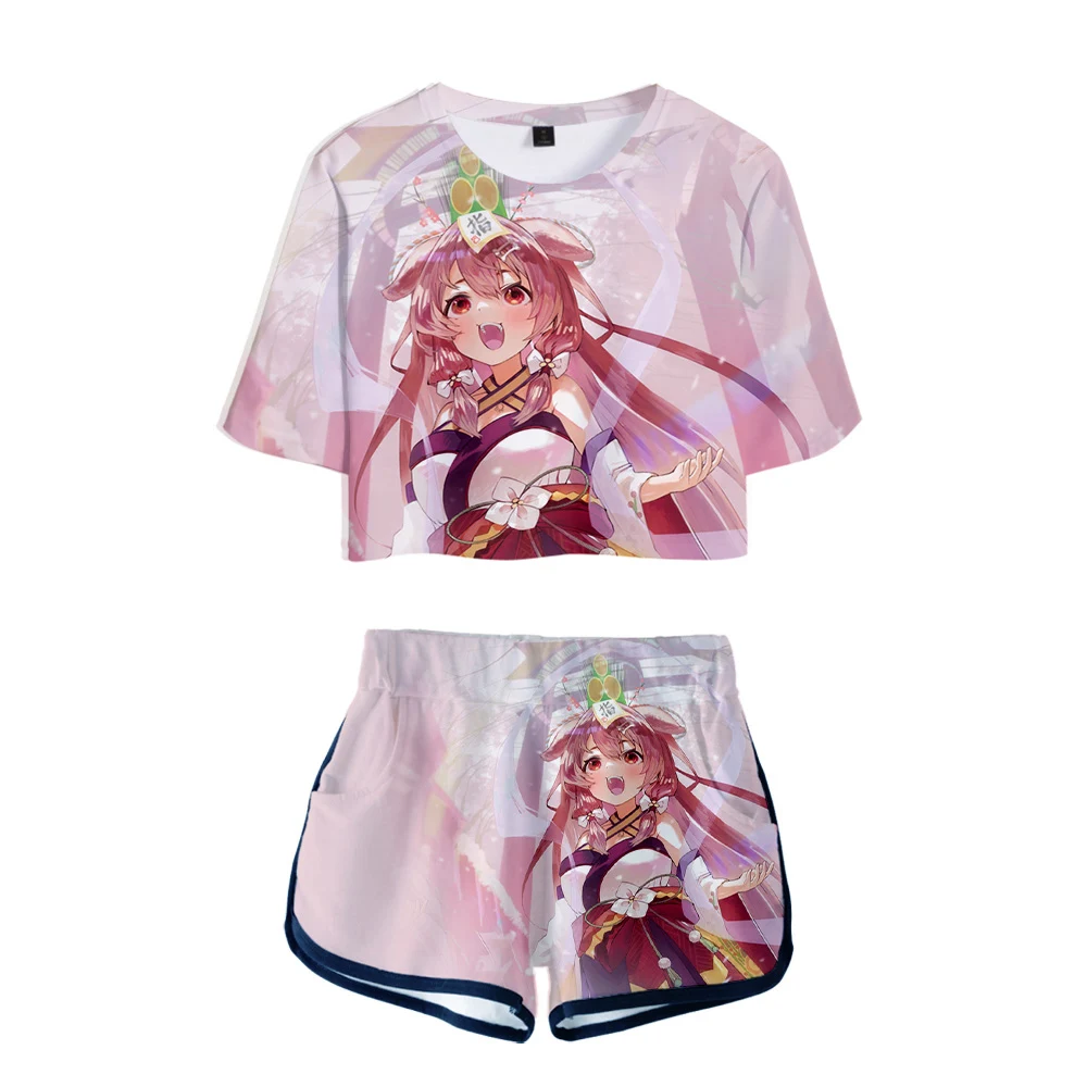 

HOLOLIVE VTuber Inugami Korone 3D Summer unisex Sets Sexy Short Tops+shorts Elastic Waist Suit Kawaii Japan Two Piece Sets